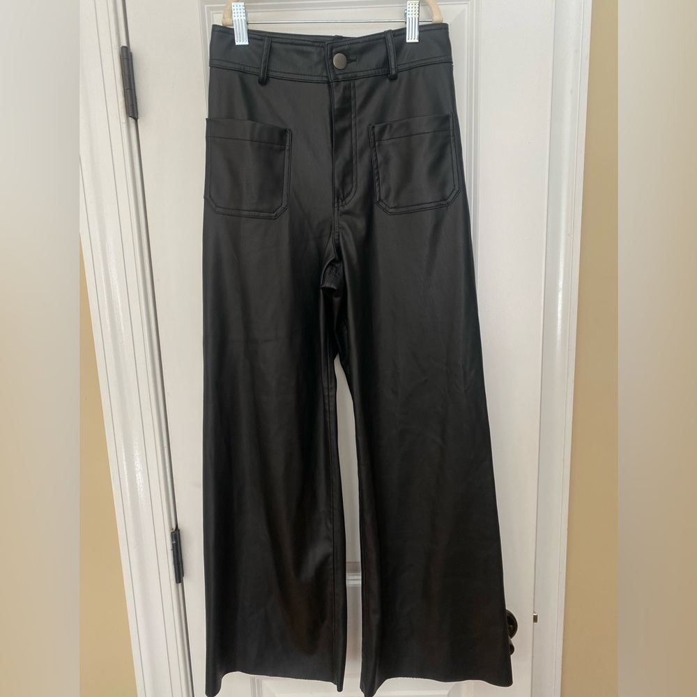 NWOT! ZARA Black Vegan Leather High Rise Wide Leg Pants Size 2